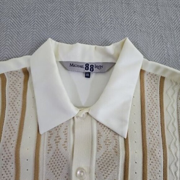 Michael Irvin 88 Casual Shirt Men's 2XL White Brown Textured Button Up Retro VTG - Picture 5 of 15